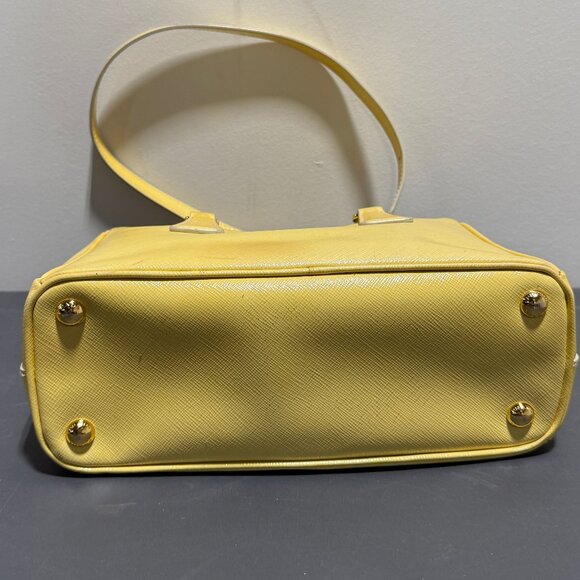 Prada Saffiano Small Gallria Double Zip Yellow Tote Bag - Picture 5 of 8